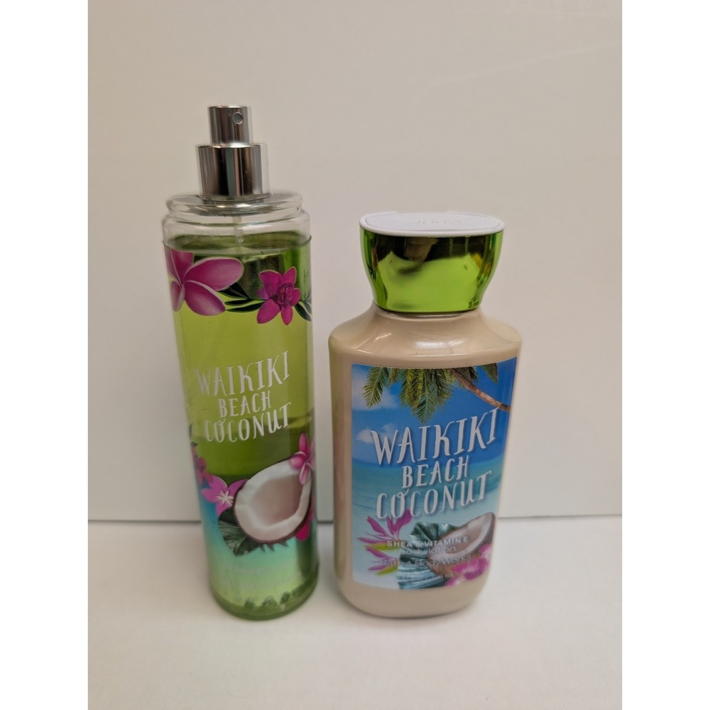 Bath Body Works Waikiki Beach Coconut Mist Lotion Set 2pc Tester Half Full